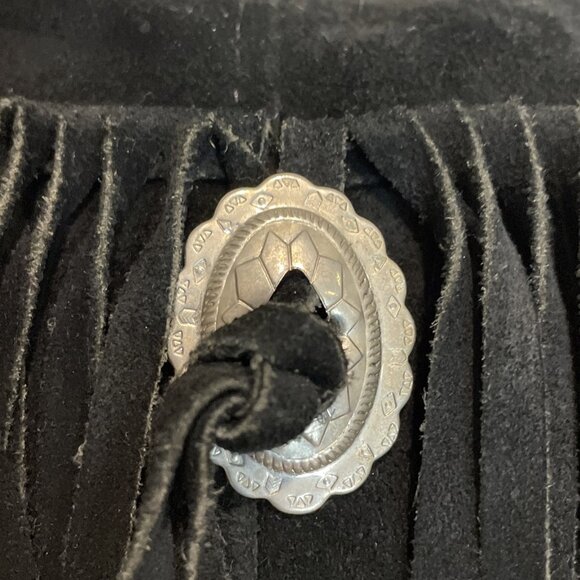 Vintage Native American Suede Leather Bag Crossbody Black Fringe Conch Boho - Picture 4 of 10